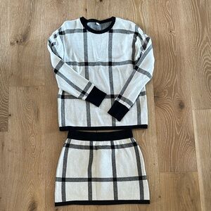 Plaid Sweater/skirt Set - Black and White